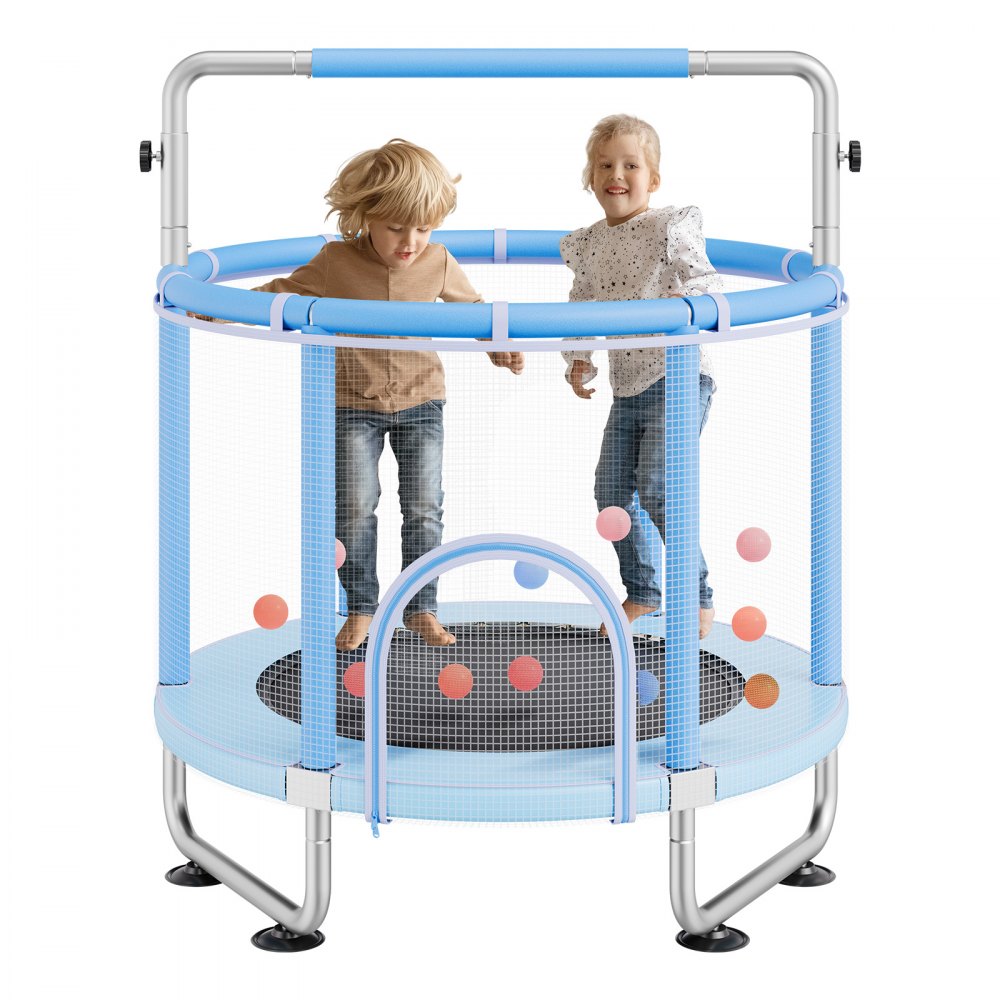 VEVOR Trampolino per Bambini 1470 x 1540 mm, Trampolino per Interni Esterni, Mini Trampolino Ricreativo per Bambini con Rete Sicurezza e Canestro Basket Giocattoli Bambini Trampolino per Bambini Blu