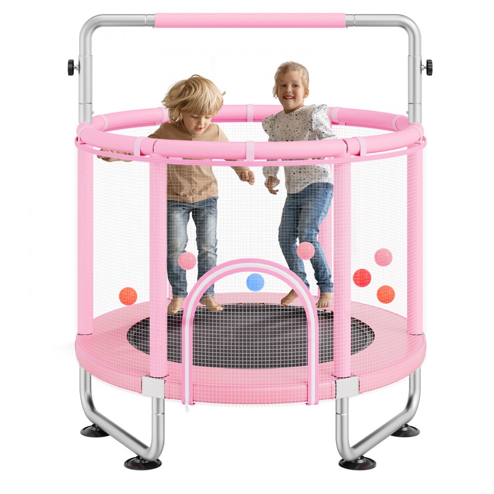 VEVOR Trampolino per Bambini 1470 x 1540 mm, Trampolino per Interni Esterni, Mini Trampolino Ricreativo per Bambini con Rete Sicurezza e Canestro Basket Giocattoli Bambini Trampolino per Bambini Rosa
