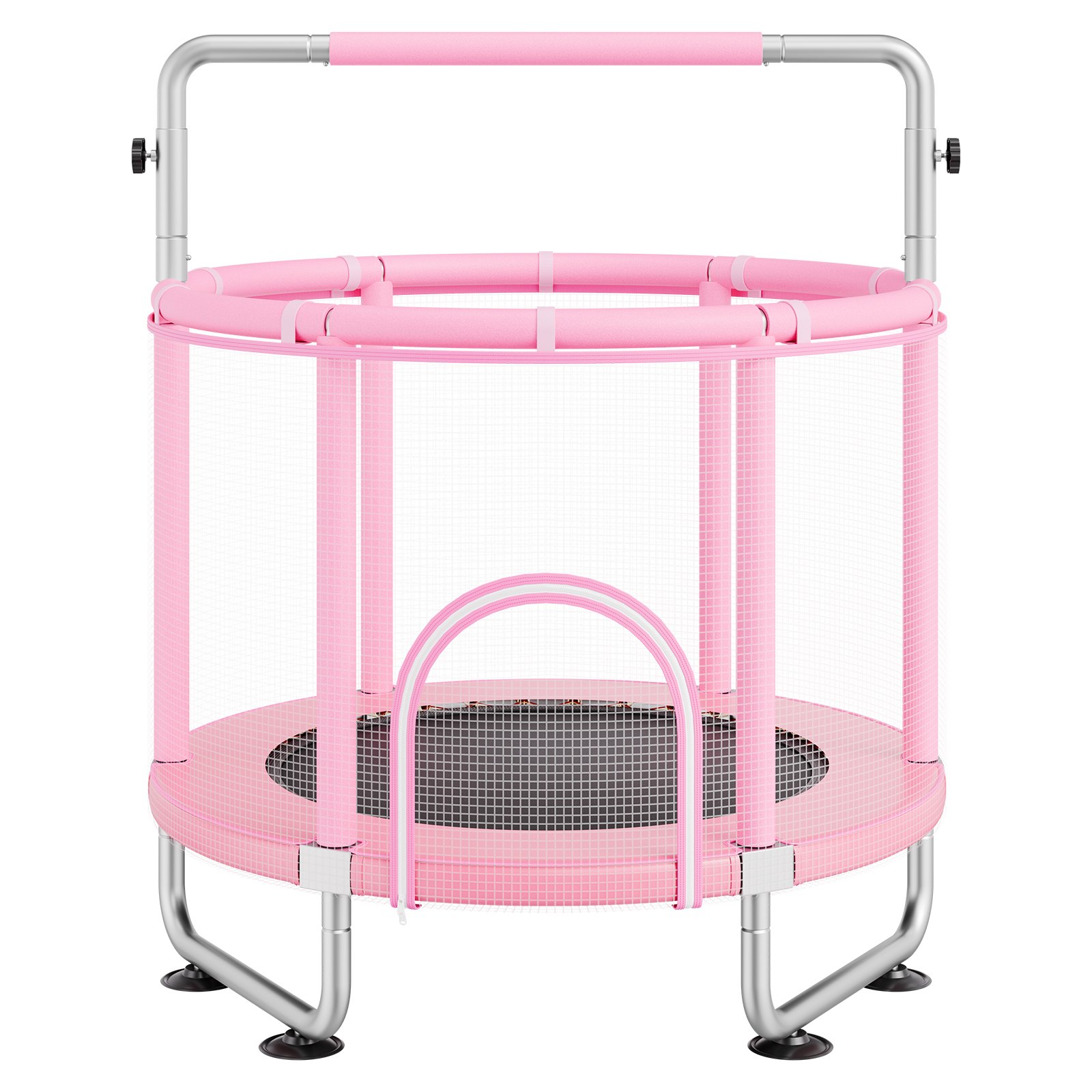 VEVOR Kids Trampoline, Mini Leisure Trampoline, 147 cm, Adjustable, for Toddlers, with Safety Net & Basketball Hoop, Birthday Gift, Christmas Toy for Children 3 Years and Up, Pink