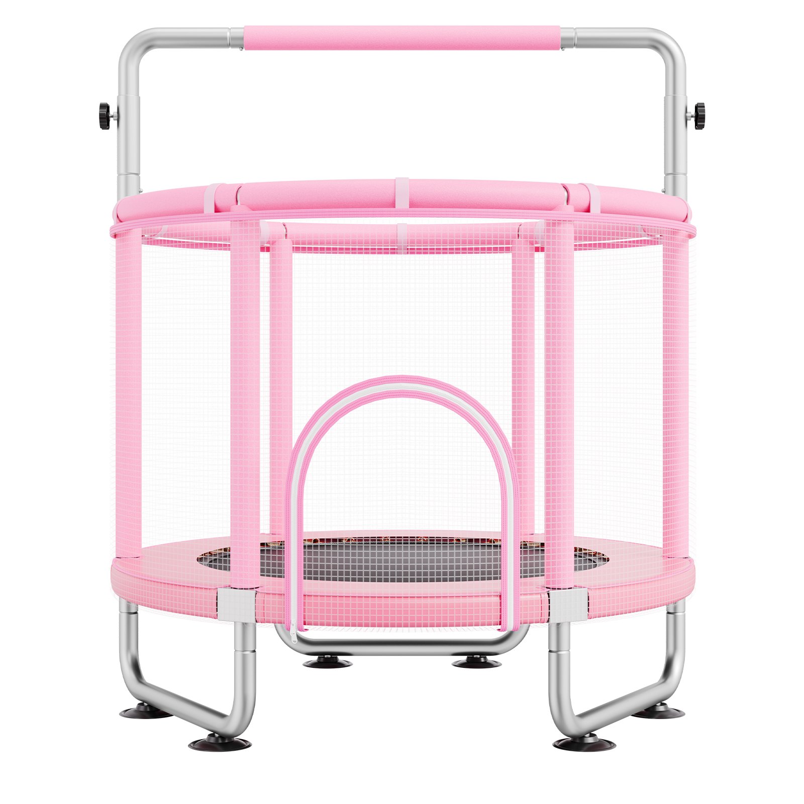 VEVOR Kids Trampoline, Mini Leisure Trampoline, 147 cm, Adjustable, for Toddlers, with Safety Net & Basketball Hoop, Birthday Gift, Christmas Toy for Children 3 Years and Up, Pink