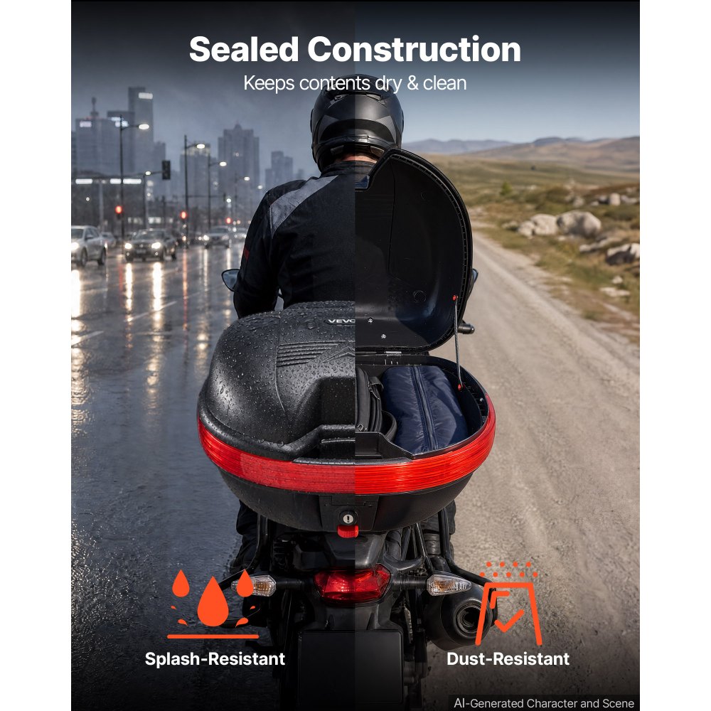 VEVOR Bauletto Posteriore per Moto Capacità 30L Universale Bauletto in PP Impermeabile IPX4, con Serratura di Sicurezza, Portapacchi Posteriori per Moto, Trasporto Bagagli Valigie, Viaggio Campeggio