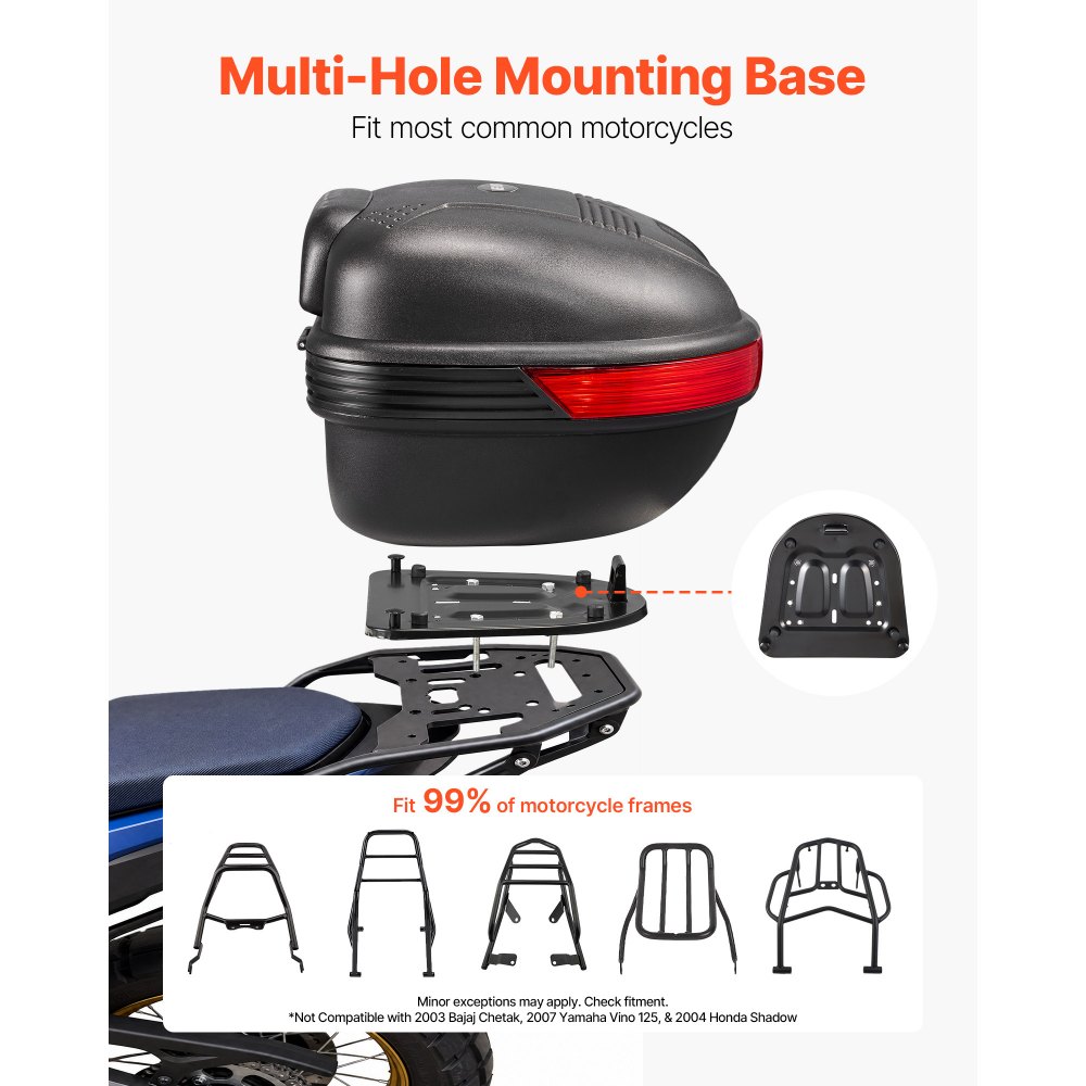 VEVOR Bauletto Posteriore per Moto Capacità 30L Universale Bauletto in PP Impermeabile IPX4, con Serratura di Sicurezza, Portapacchi Posteriori per Moto, Trasporto Bagagli Valigie, Viaggio Campeggio