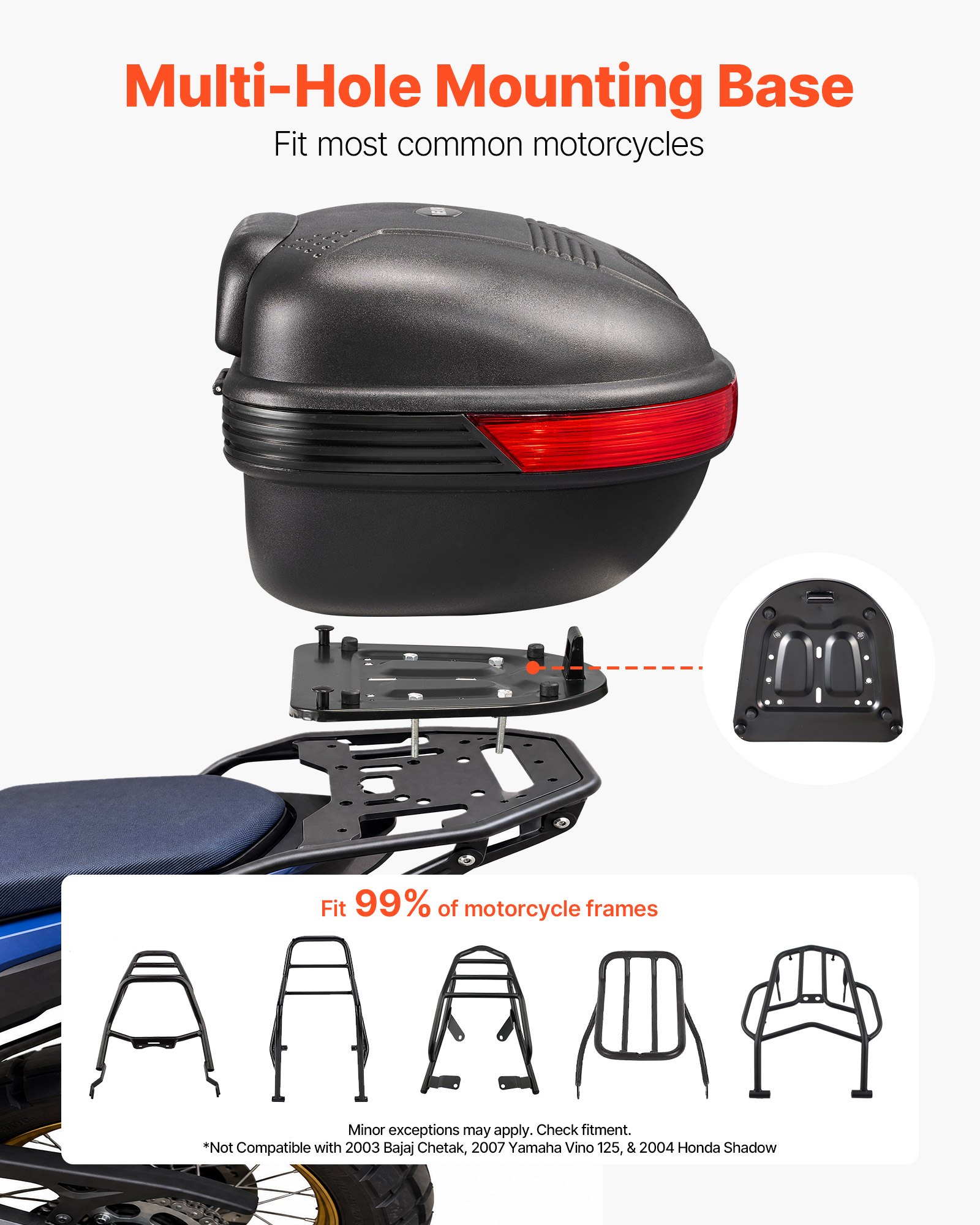 VEVOR Bauletto Posteriore per Moto Capacità 30L Universale Bauletto in PP Impermeabile IPX4, con Serratura di Sicurezza, Portapacchi Posteriori per Moto, Trasporto Bagagli Valigie, Viaggio Campeggio