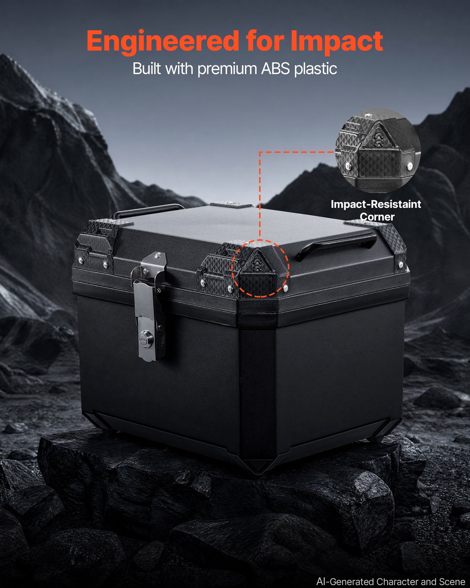 VEVOR Bauletto Posteriore per Moto Capacità 45L Universale Bauletto in ABS Impermeabile IPX4, con Serratura di Sicurezza, Rivestimento in Pelle, Trasporto Bagagli Valigie Caschi, Viaggio, Campeggio