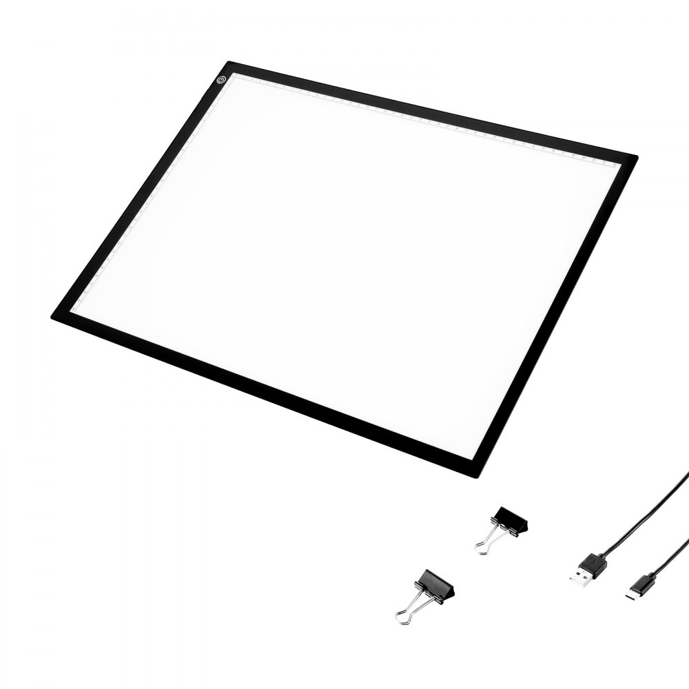 VEVOR Lavagna Luminosa a LED A3 Scatola Luminosa per Pittura con 3 Livelli di Luminosità Dimmerabile, Pannello Luminoso Alimentato Tramite USB per Tracciamento, con Diamanti, Animazione, Schizzi, Nero