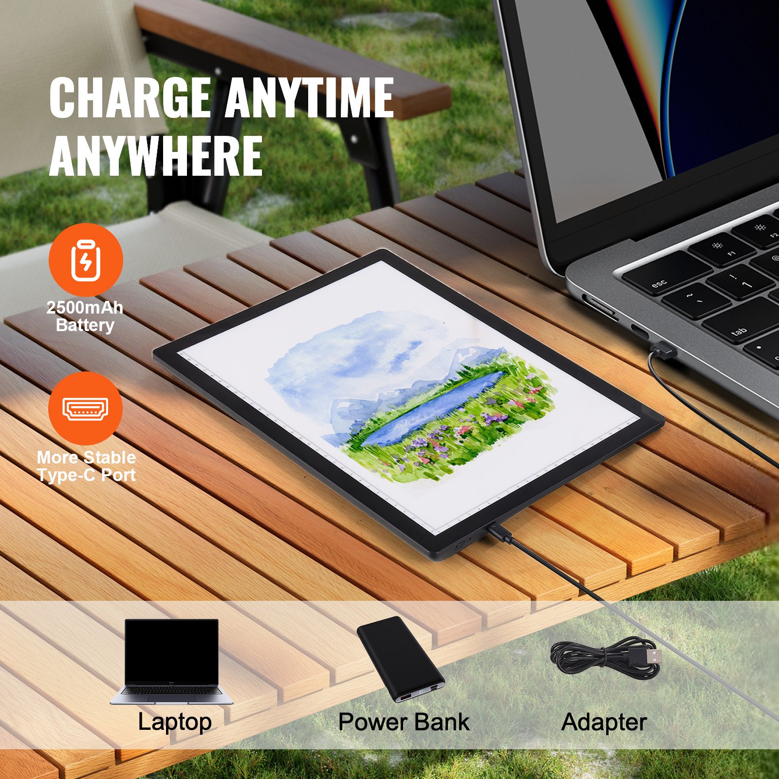 VEVOR Lavagna Luminosa a LED A4, Scatola Luminosa per Pittura con 5 Livelli di Luminosità Dimmerabile, Lavagna Luminosa Ricaricabile per Tracciamento, con Diamanti Animazione Schizzi Disegno, Nero