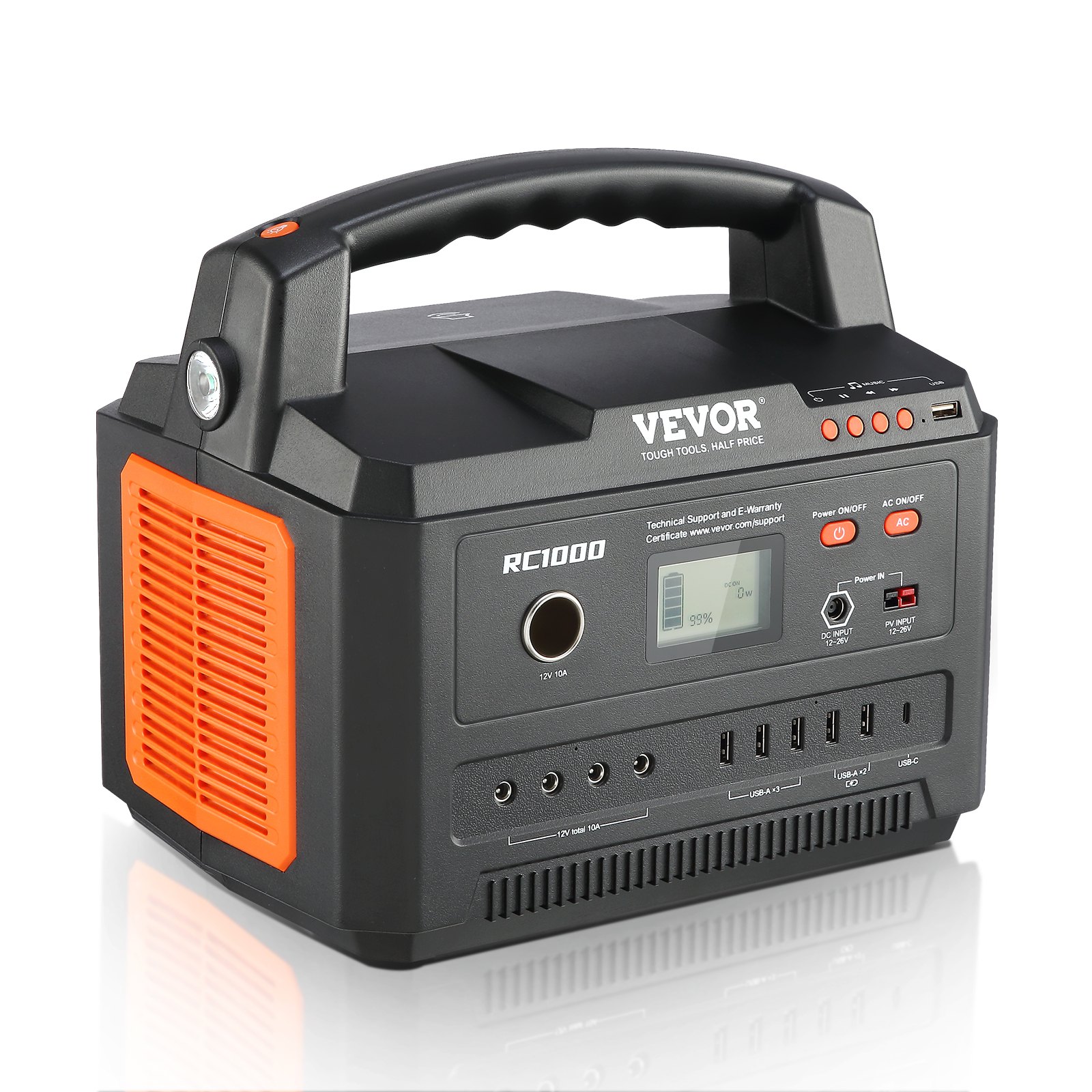 VEVOR Generatore Portatile Elettrico 10000W max. 999WH 12 Porte per Dispositivo Funzione Diffusore Bluetooth Attività all'Aperto Campeggio Picnic, Centrale Elettrica Portatile Ricaricabile Campeggio