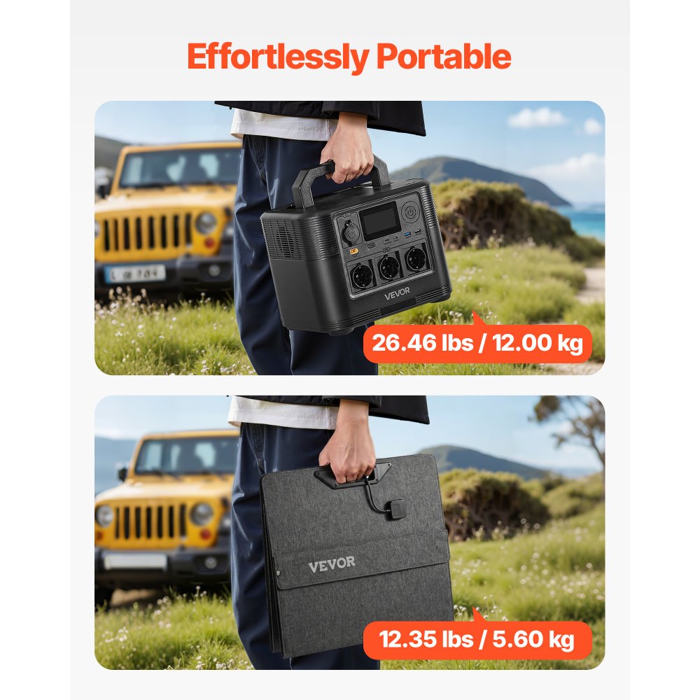 VEVOR Centrale Elettrica Portatile con Pannello Solare da 200 W Stazione Elettrica, Kit di Generatore Solare 1800 W Batteria Backup LiFePO4 1008 Wh con 9 Porte di Uscita per Campeggio Viaggio Camper