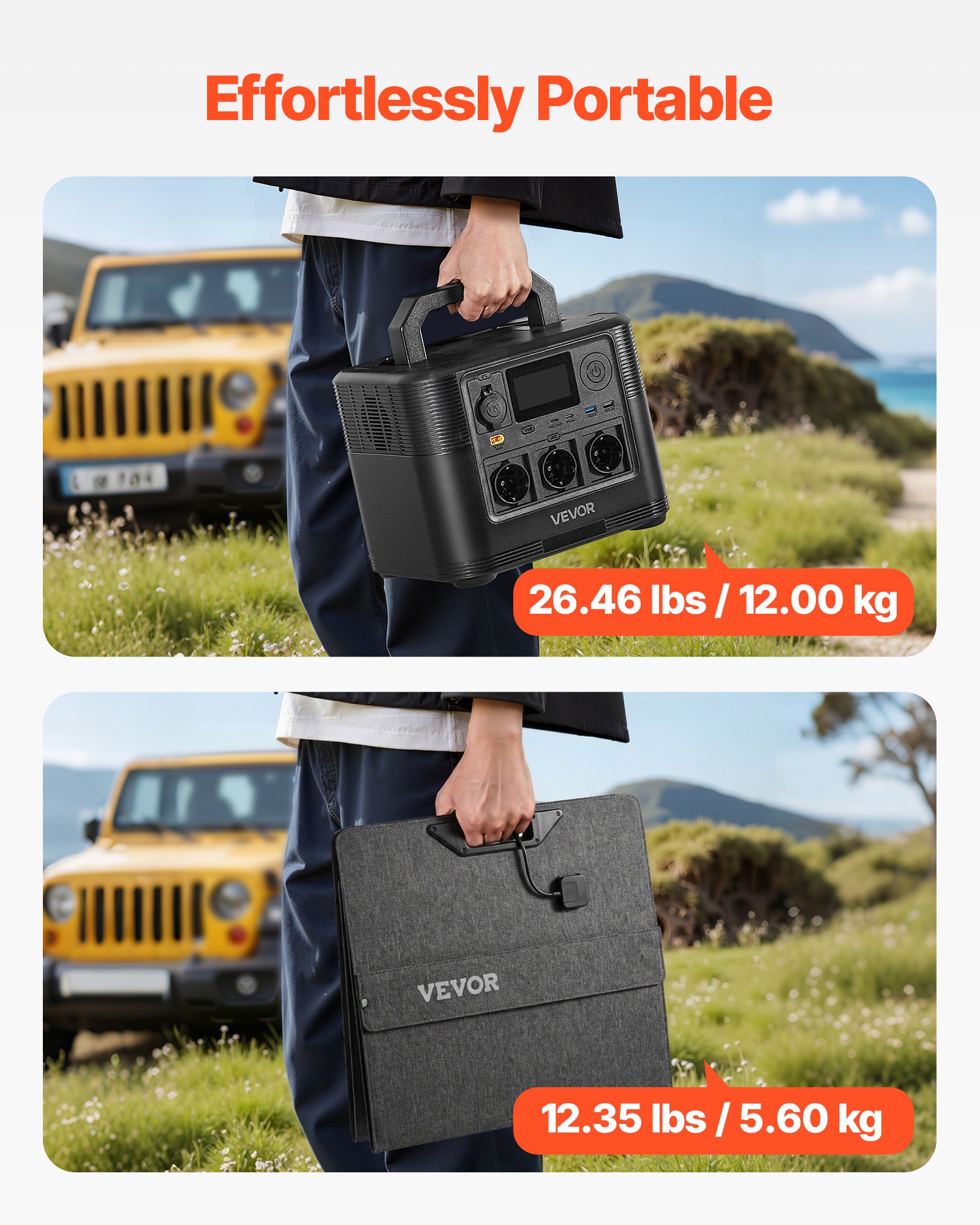 VEVOR Centrale Elettrica Portatile con Pannello Solare da 200 W Stazione Elettrica, Kit di Generatore Solare 1800 W Batteria Backup LiFePO4 1008 Wh con 9 Porte di Uscita per Campeggio Viaggio Camper