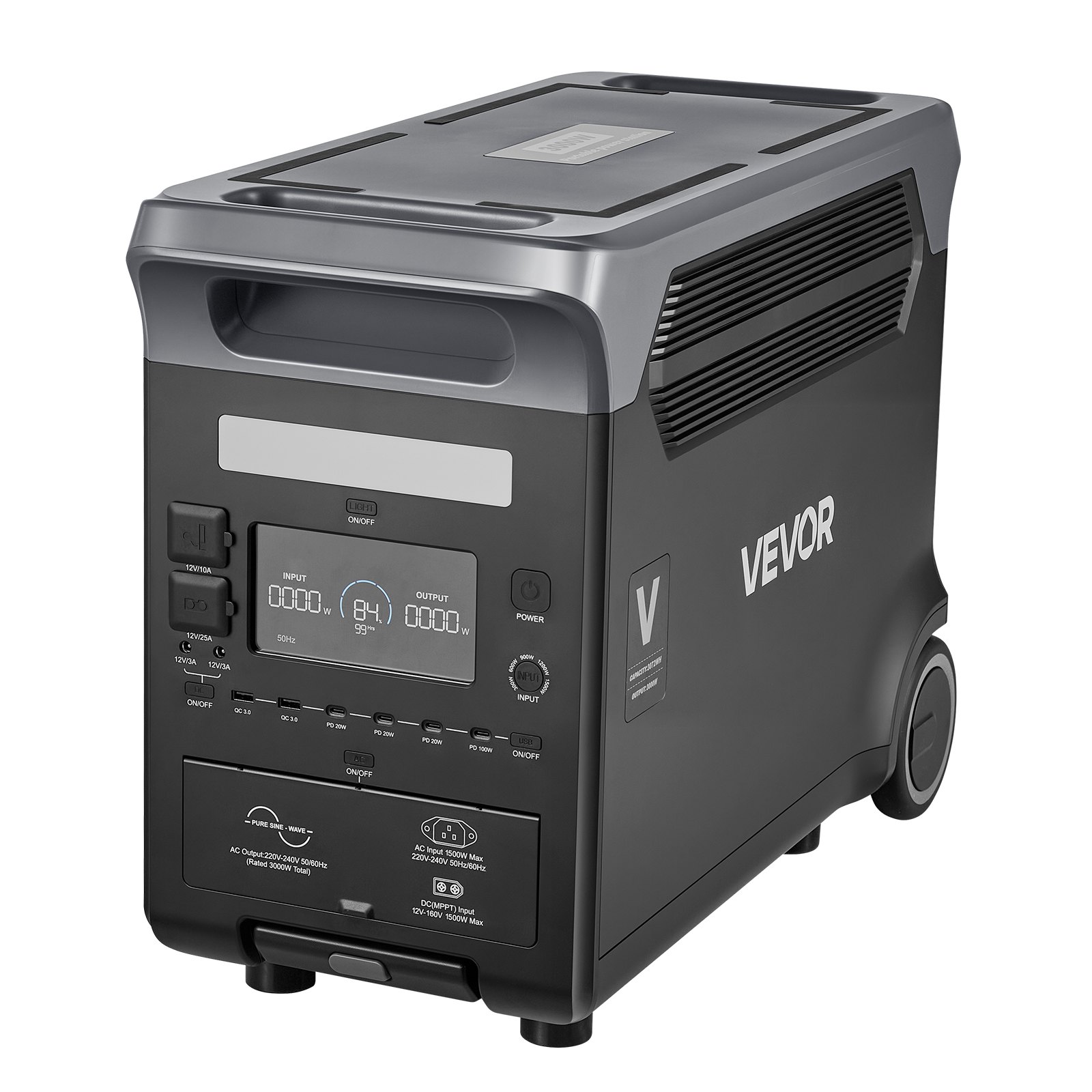 VEVOR Portable Power Station, 3000W Solar Generator Power Station, 3072Wh LiFePO4 Battery Backup with 13 Output Ports for for Home Emergency, Outdoor Camping, RV Travel (Solar Panel NOT Included)