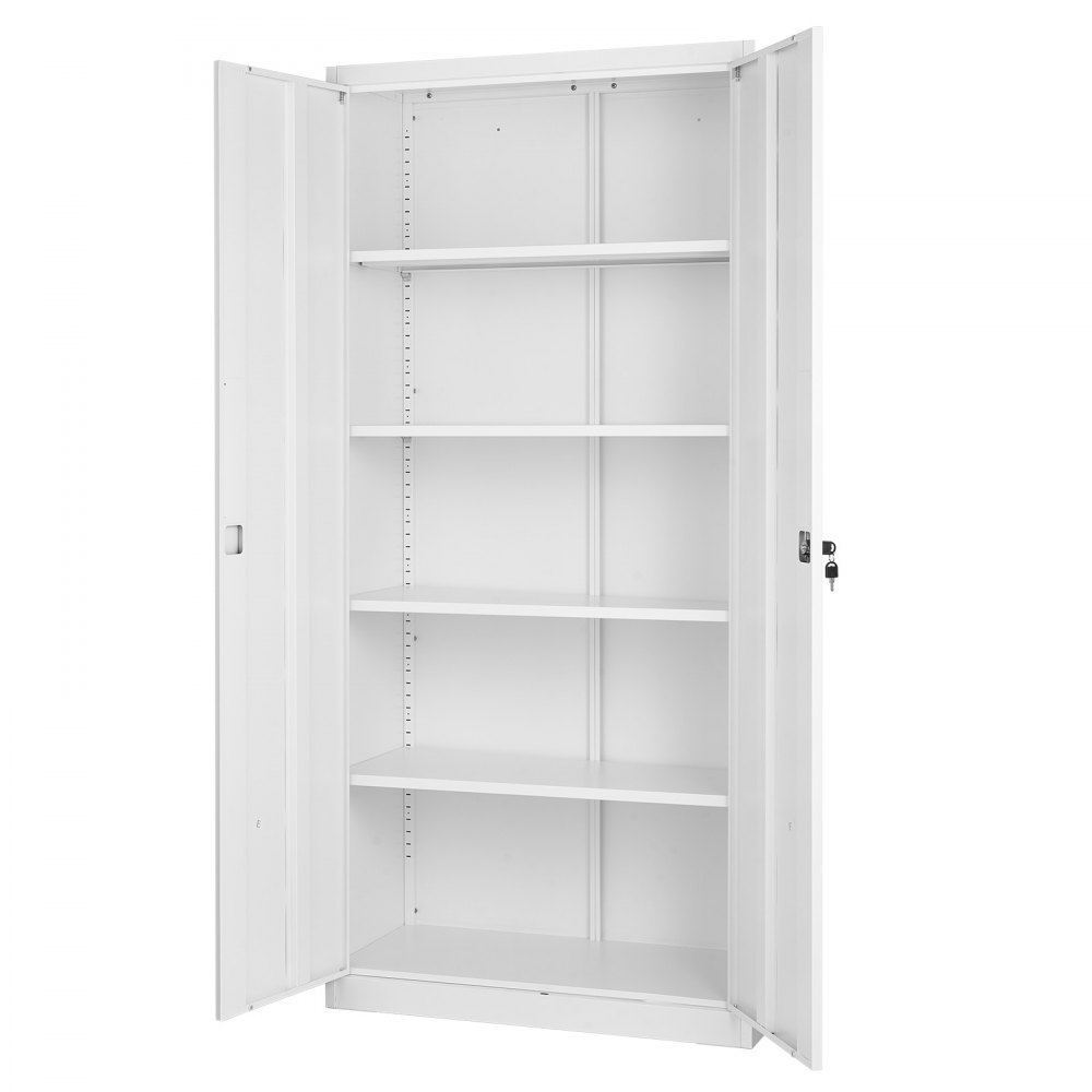 VEVOR Credenze Arredo Studio in Acciaio, con Serratura da 175 cm con 4 Ripiani Regolabili, 2 Ante Magnetiche, 2 Chiavi, 5 Ripiani per Riporre gli Attrezzi per Dispensa, Magazzino, Lavanderia, Bianco