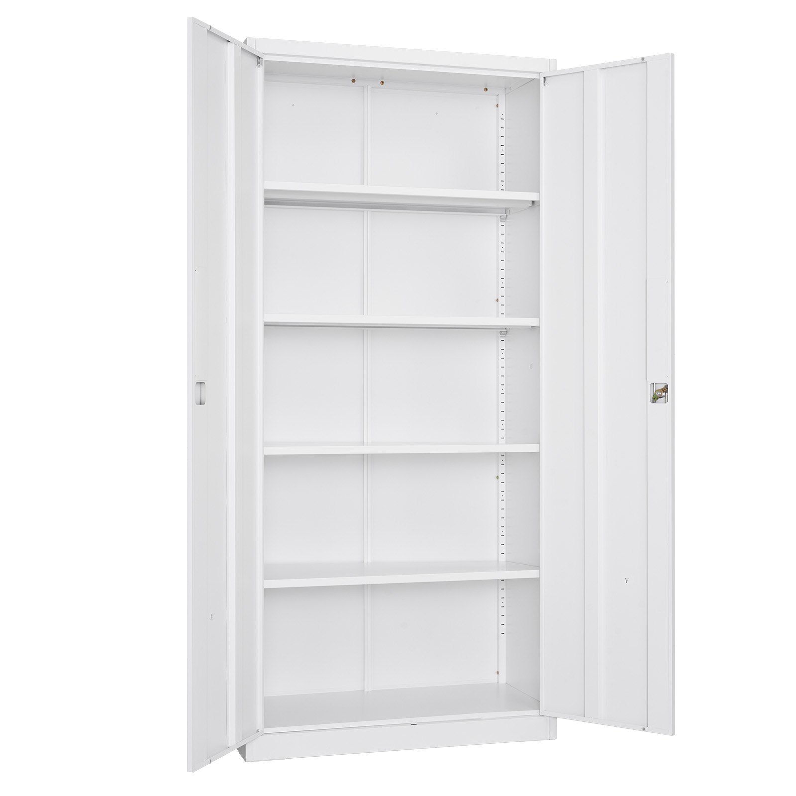 VEVOR Credenze Arredo Studio in Acciaio, con Serratura da 175 cm con 4 Ripiani Regolabili, 2 Ante Magnetiche, 2 Chiavi, 5 Ripiani per Riporre gli Attrezzi per Dispensa, Magazzino, Lavanderia, Bianco