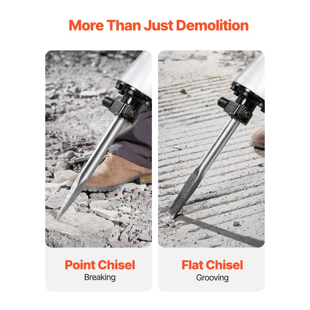 VEVOR Demolition Jack Hammer, 2800 W Powerful Electric Jackhammer, 1200 BPM Concrete Breaker with a Point Chisel, a Flat Chisel, Carrying Case, Gloves, for Concrete, Wall, Brick, Tile and Foundation