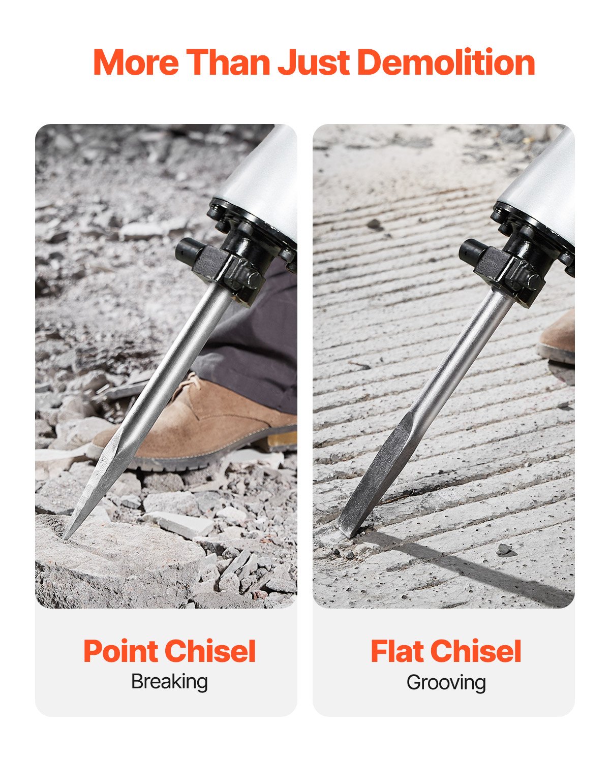 VEVOR Martello Demolitore, Potente Martello Pneumatico Elettrico da 2800 W, per Calcestruzzo da 1200 BPM con Scalpello a Punta, Scalpello Piatto, Custodia per il Trasporto, Guanti, per Calcestruzzo