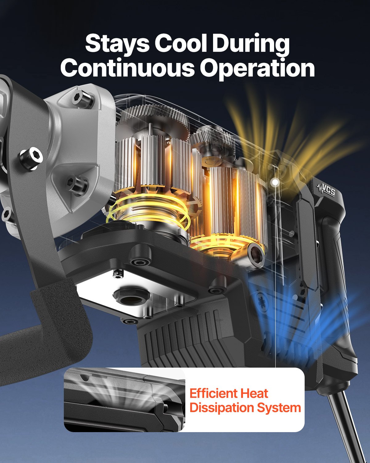 VEVOR Martello Demolitore, Potente Martello Pneumatico Elettrico da 3000 W, Avvitatore a Percussione per Calcestruzzo da 1700 BPM con Scalpello a Punta, Custodia per il Trasporto, Guanti