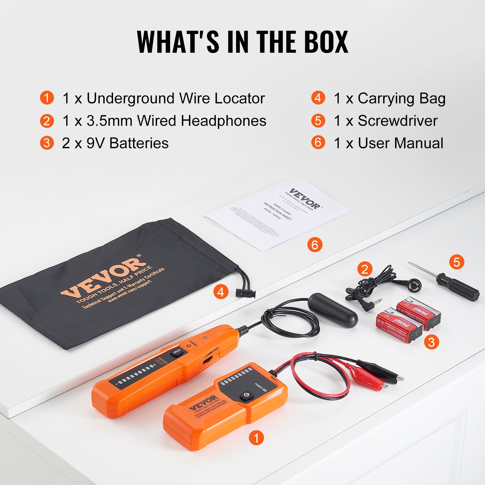 VEVOR Localizzatore di Cavi Sotterranei, Profondità di Rilevamento max. 2-3 Piedi, Rilevatore di Cavi Raggio di Rilevamento 1000 Piedi, Localizzatore per Rottura del Filo Valvole di Irrigazione