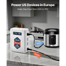 VEVOR Convertitore di Tensione Step-Down da 3000 VA, Trasformatore di Potenza per Impieghi Gravosi da 220 V a 110 V con 2 Prese USA, Uscita USB, Display LCD, Protezione della Temperatura