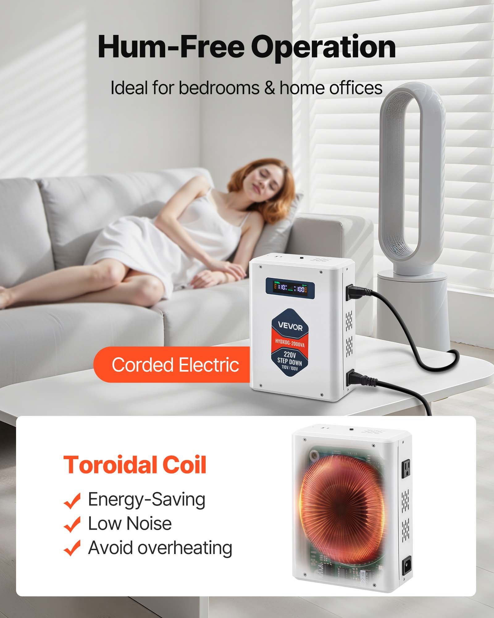 VEVOR Convertitore di Tensione Step-Down da 2000 VA, Trasformatore di Potenza per Impieghi Gravosi da 220 V a 110 V con 2 Prese USA, Uscita USB, Display LCD, per Elettrodomestici da 110 V