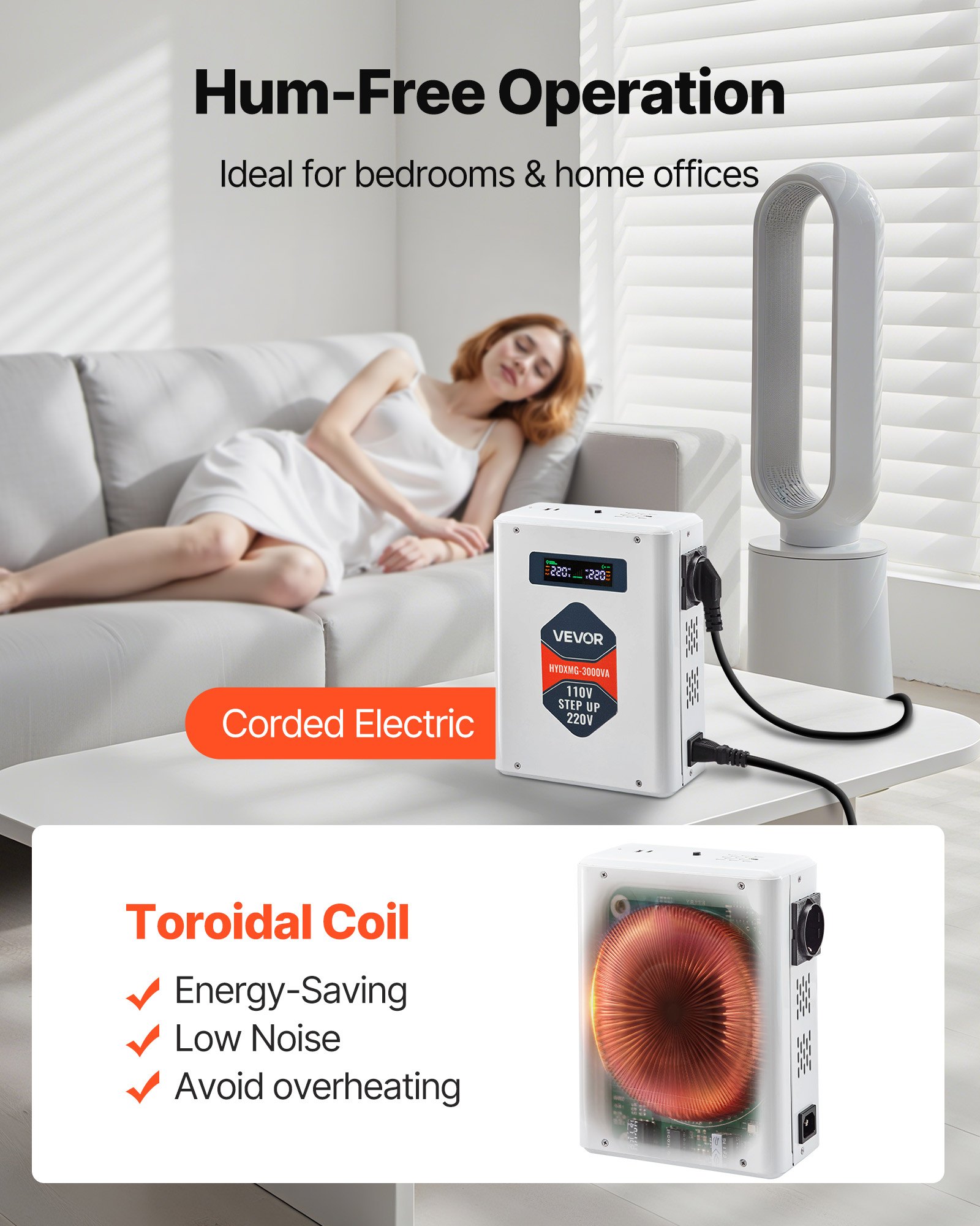 VEVOR Convertitore di Tensione Step-Up da 3000 VA, Trasformatore di Potenza per Impieghi Gravosi da 110 V a 220 V con 2 Prese USA, Uscita USB, Display LCD, per Elettrodomestici da 220 V