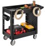 VEVOR Utility Cart, 250 kg Capacity, 2 Tier Service Cart with 360° Swivel & Fixed Wheels (2 with Brakes), Heavy Duty Plastic Rolling with Tray and Pegboard, Tool Storage for Garage Warehouse Workshop