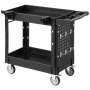 VEVOR Utility Cart, 250 kg Capacity, 2 Tier Service Cart with 360° Swivel & Fixed Wheels (2 with Brakes), Heavy Duty Plastic Rolling with Tray and Pegboard, Tool Storage for Garage Warehouse Workshop