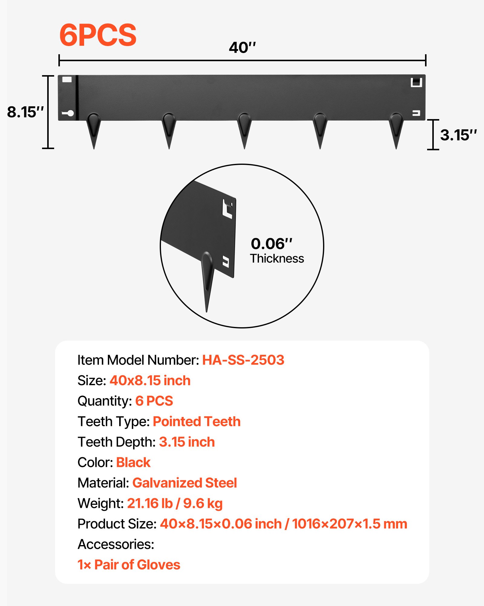 VEVOR Bordatura da Giardino Aiuola Orto in Metallo 101,6 x 20,7 cm Bordatura per Prato Piante Fiori in Acciaio Zincato Confezione 6 pezzi, Paesaggistica Sentieri, Set Recinzione per Aiuola Rialzata