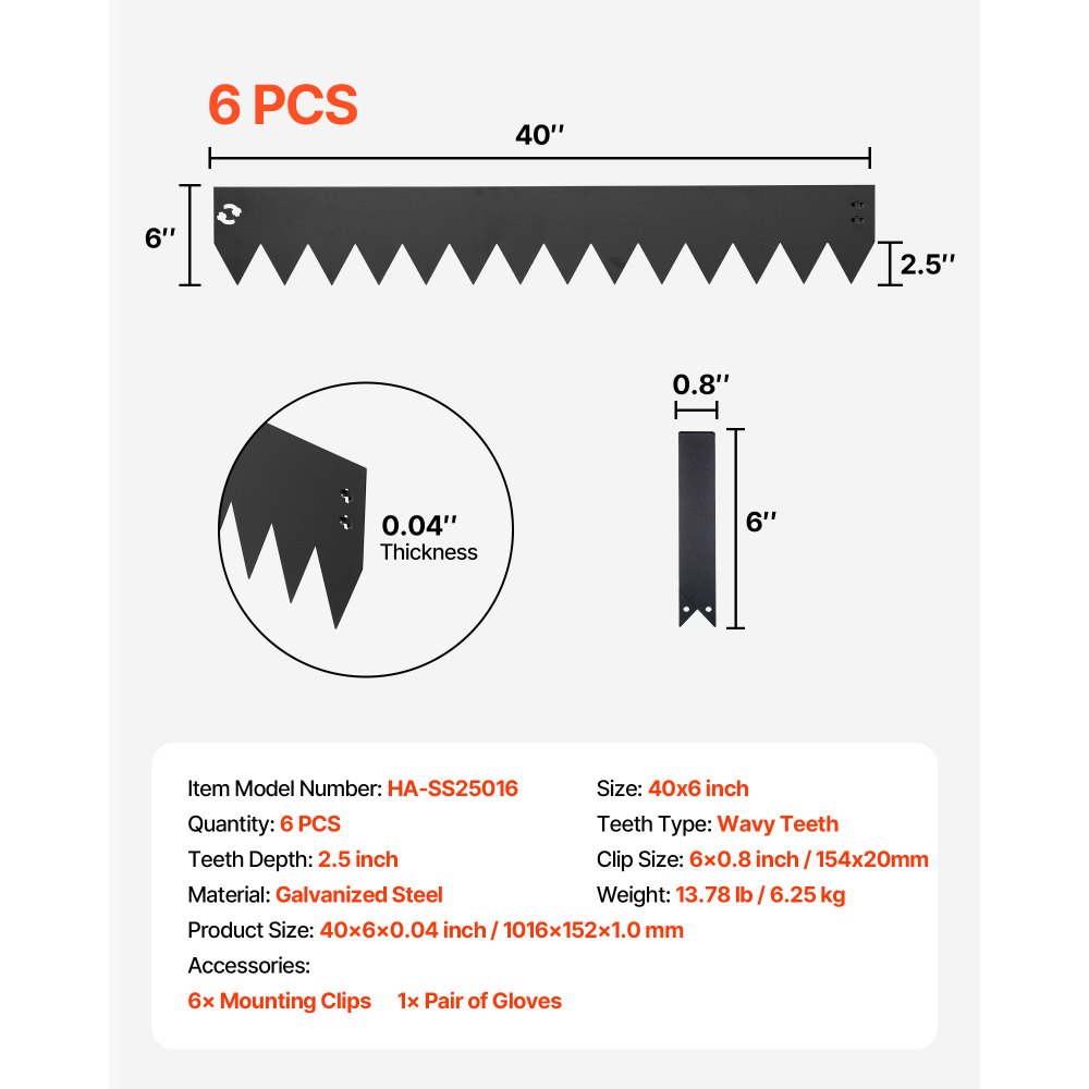 VEVOR Bordatura da Giardino Aiuola Orto in Metallo 101,6 x 15,2 cm Bordatura per Prato Piante Fiori in Acciaio Zincato Confezione 6 pezzi, Paesaggistica Sentieri, Set Recinzione Giardinaggio, Nero