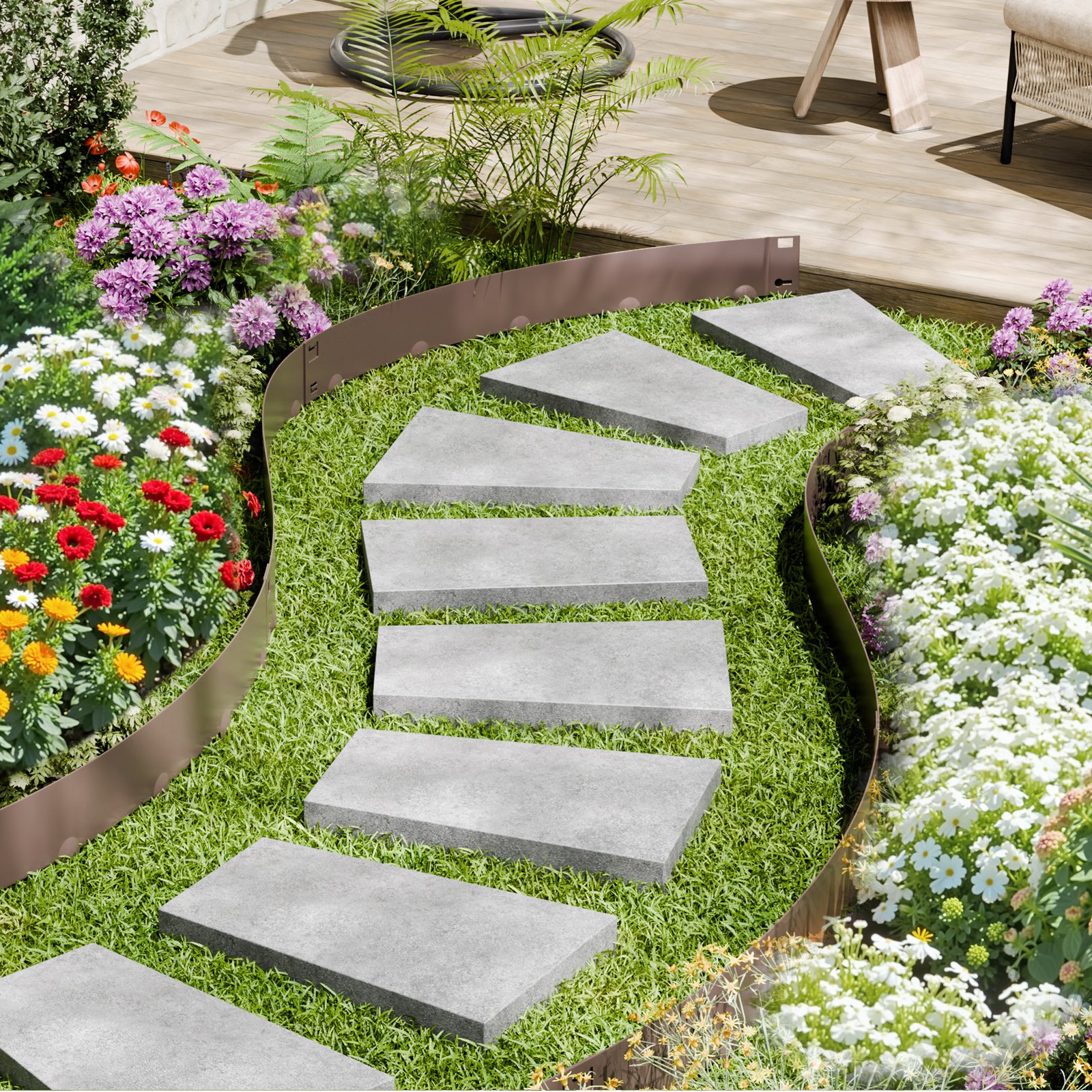 VEVOR Bordatura in Acciaio Metallo Antiruggine per Giardino, Bordatura Pieghevole per Prato Resistente, Facile da Installare, Divisorio Aiuole Cortile, Marrone 5 Pezzi 990 x 181 x 1,5 mm