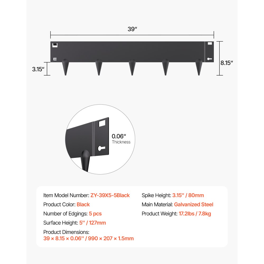 VEVOR Bordatura in Acciaio Metallo Antiruggine per Giardino, Bordatura Pieghevole per Prato Resistente, Facile da Installare, Divisorio Aiuole Cortile, Nero 5 Pezzi 990 x 207 x 1,5 mm