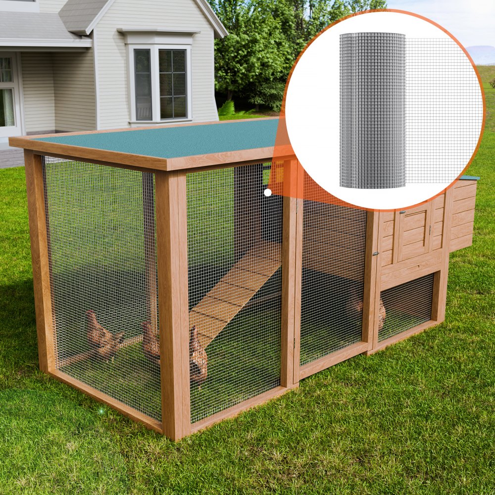 VEVOR Rete Metallica 12,7 mm 610 mm x 30,48 m Calibro 19 Colore Argento, Rotolo Tela Zincata a Caldo Dopo la Saldatura, per Supporto Recinzione Orti Giardini e Piante Gabbia Pollame e Altri Animali