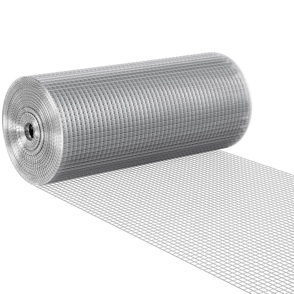 VEVOR Rete Metallica 12,7 mm 610 mm x 30,48 m Calibro 19 Colore Argento, Rotolo Tela Zincata a Caldo Dopo la Saldatura, per Supporto Recinzione Orti Giardini e Piante Gabbia Pollame e Altri Animali