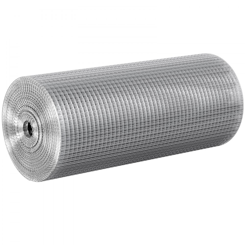 VEVOR Rete Metallica 12,7 mm 610 mm x 30,48 m Calibro 19 Colore Argento, Rotolo Tela Zincata a Caldo Dopo la Saldatura, per Supporto Recinzione Orti Giardini e Piante Gabbia Pollame e Altri Animali
