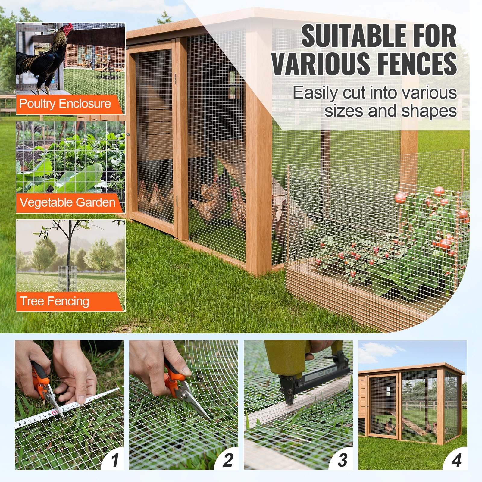 VEVOR Rete Metallica Saldata 1220mm x 15,24m Rotolo Rete Metallica Zincata a Caldo 12,7 x 12,7mm Maglia Calibro 19 Recinzione in Filo per Polli per Gabbie per Conigli, Giardino, Piccoli Roditori