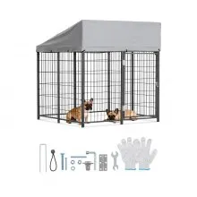VEVOR Canile Grandi Dimensioni 1,12x1,15x1,25m con Serratura di Sicurezza, Recinto Cani da Esterno con Copertura Impermeabile Anti UV, Gabbia Animali Domestici Resistente Cuccia Cani di Grossa Taglia
