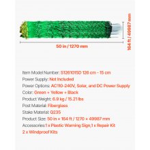 VEVOR Rete per Recinzione di Pascoli, 1,27 x 50 m, Rete per Pecore con Pali e Picchetti, Recinzione Portatile per Capre, Cervi, Maiali, Cani da Cortile, Giardino, Fattorie