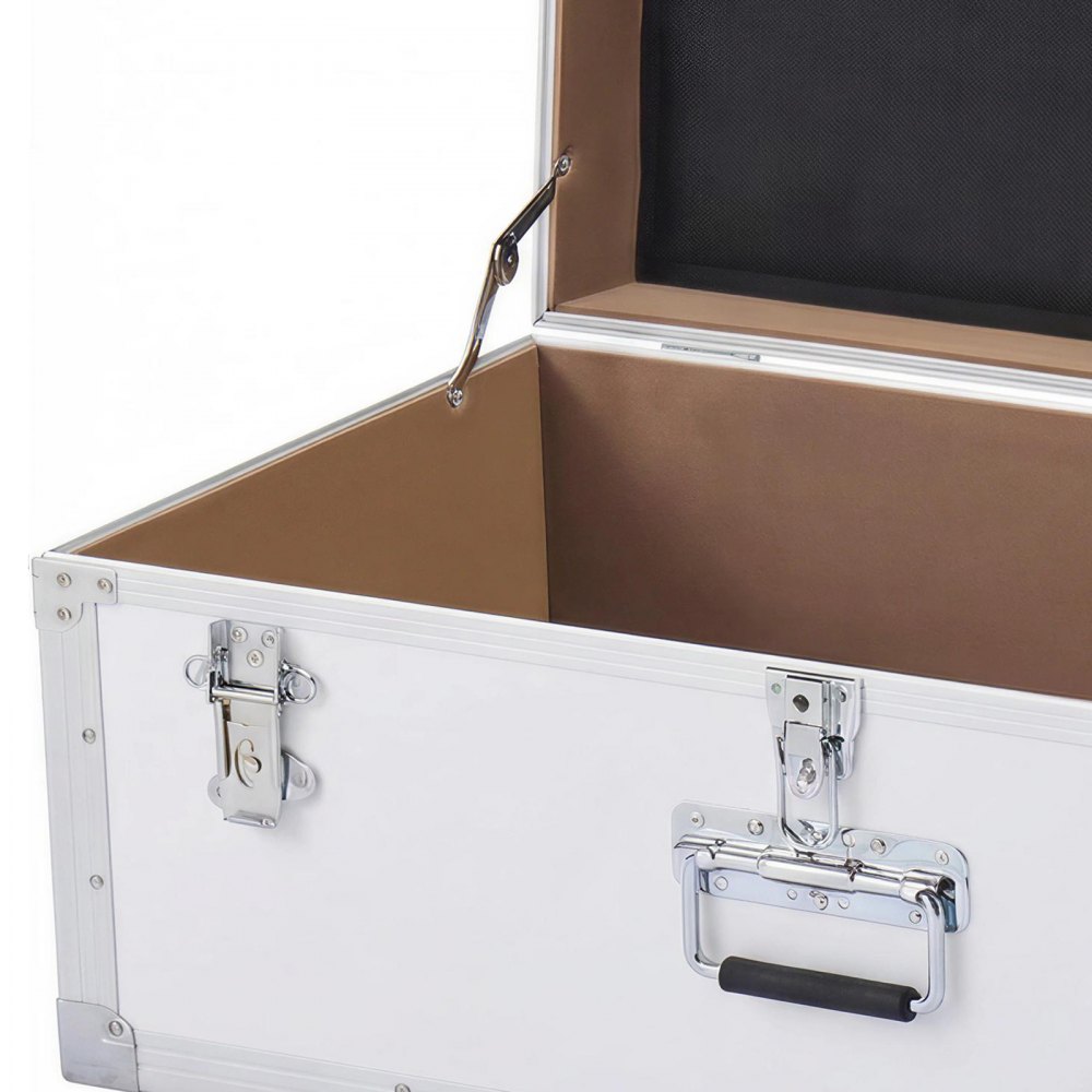 VEVOR Metal Storage Trunk, Set of 2, Wooden Suitcase Storage Boxes with Padlocks, Large Trunk Includes Casters and 3 Metal Handles, Decorative Store Chest with Lids for Travel, Apartment, Dorm, White