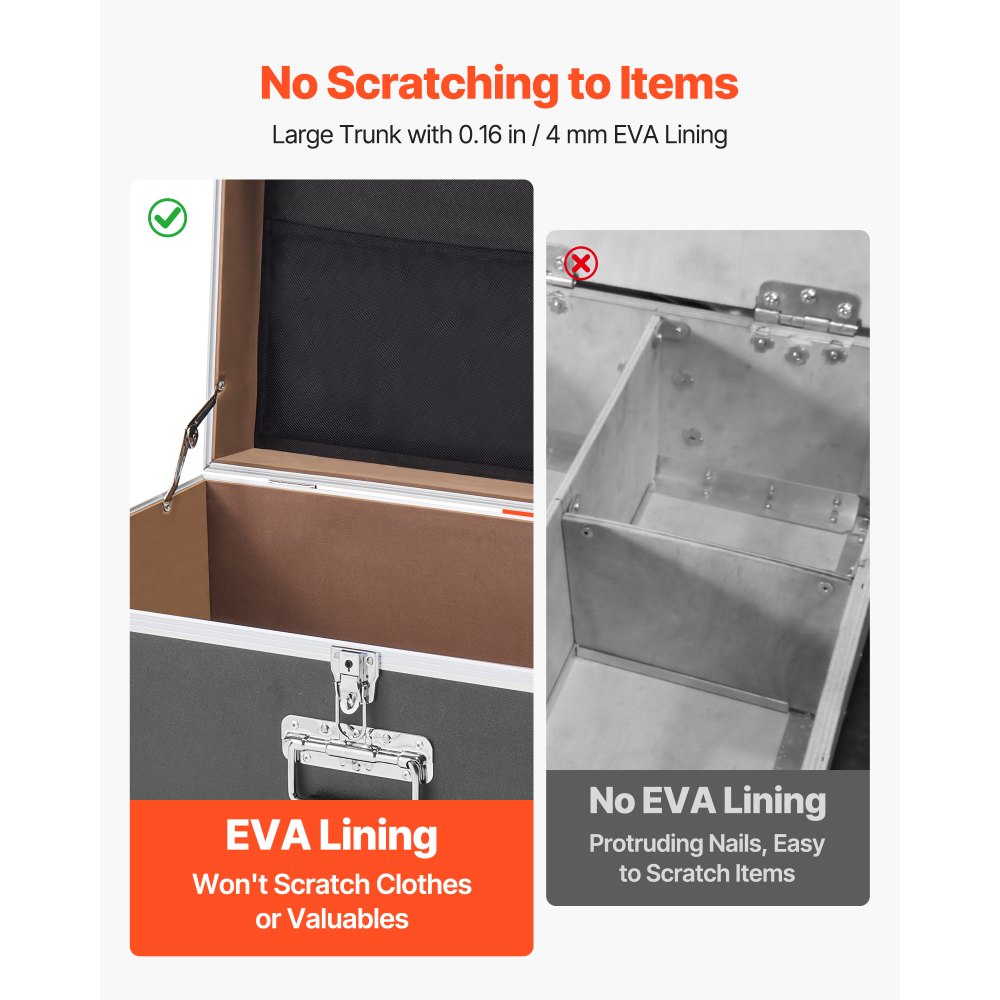 VEVOR Metal Storage Trunk, Set of 2, Wooden Suitcase Storage Boxes with Padlocks, Large Trunk Includes Casters and 3 Metal Handles, Decorative Store Chest with Lids for Travel, Apartment, Dorm, Gray