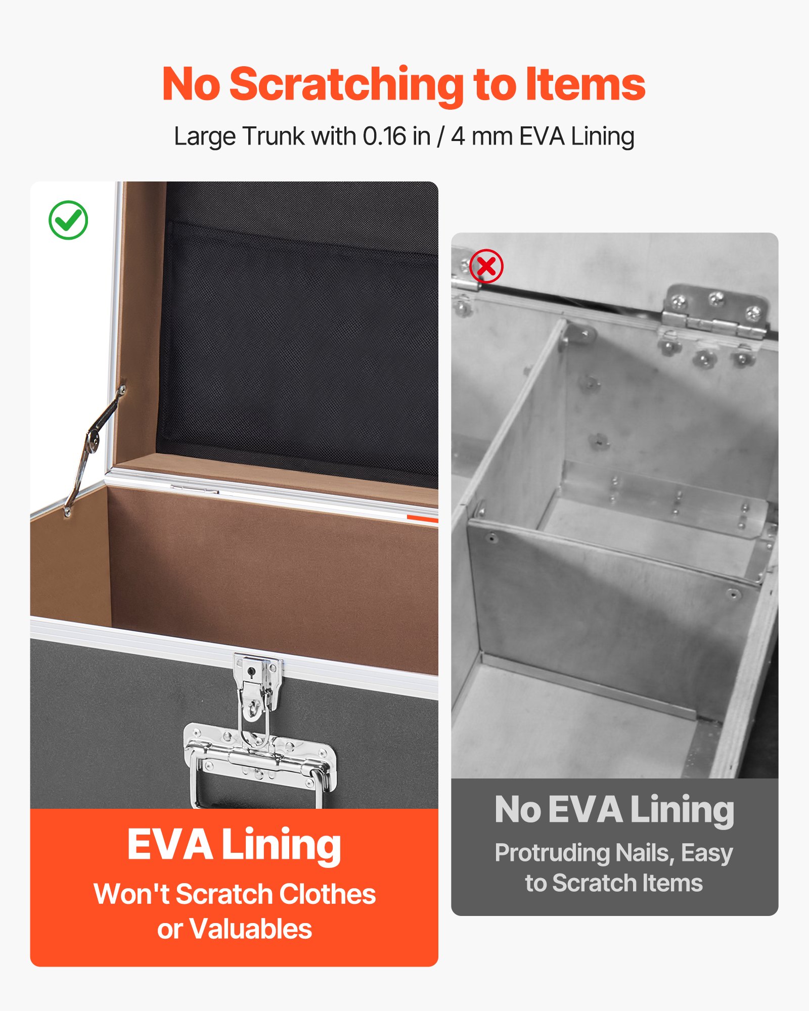 VEVOR Metal Storage Trunk, Set of 2, Wooden Suitcase Storage Boxes with Padlocks, Large Trunk Includes Casters and 3 Metal Handles, Decorative Store Chest with Lids for Travel, Apartment, Dorm, Gray