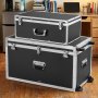 VEVOR Valigia Portaoggetti Nero in Alluminio 2 pz, in Pannello Legno con Lucchetto, con Rotelle e 3 Maniglie in Metallo, Contenitore Grande Decorativo con Coperchio per Viaggi Appartamenti Dormitori