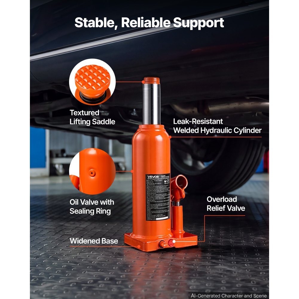 VEVOR Cric Idraulico a Bottiglia Carico 10 Tonnellate Auto Furgone Officina Corsa di Sollevamento 230-440 mm, Martinetto Multidirezionale con Maniglia Lunga, Berline, SUV, Pick-up, Camion, Autobus