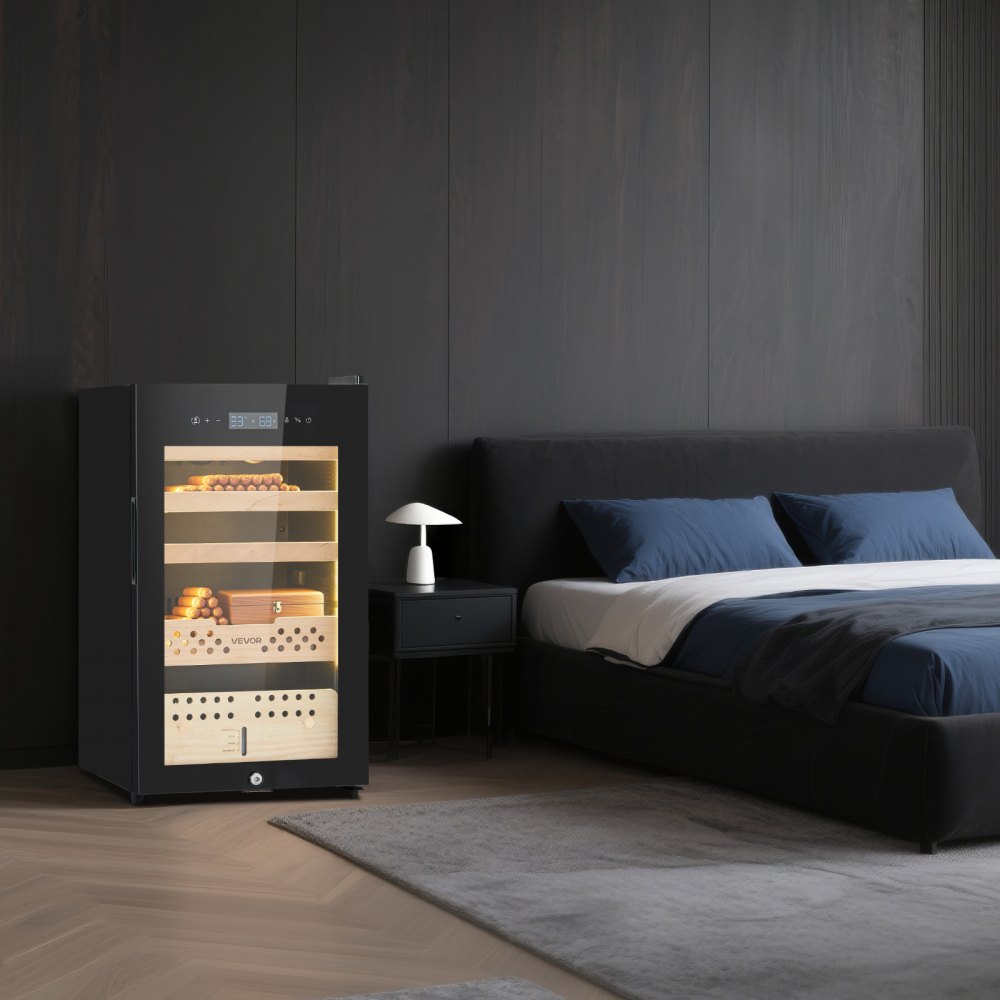 VEVOR Humidor Elettrico per Sigari da 70 Litri, Capacità 400 pezzi, Humidor per Sigari con Raffreddamento a Compressore, Armadio 4 Livelli, Controllo Costante di Umidità e Temperatura