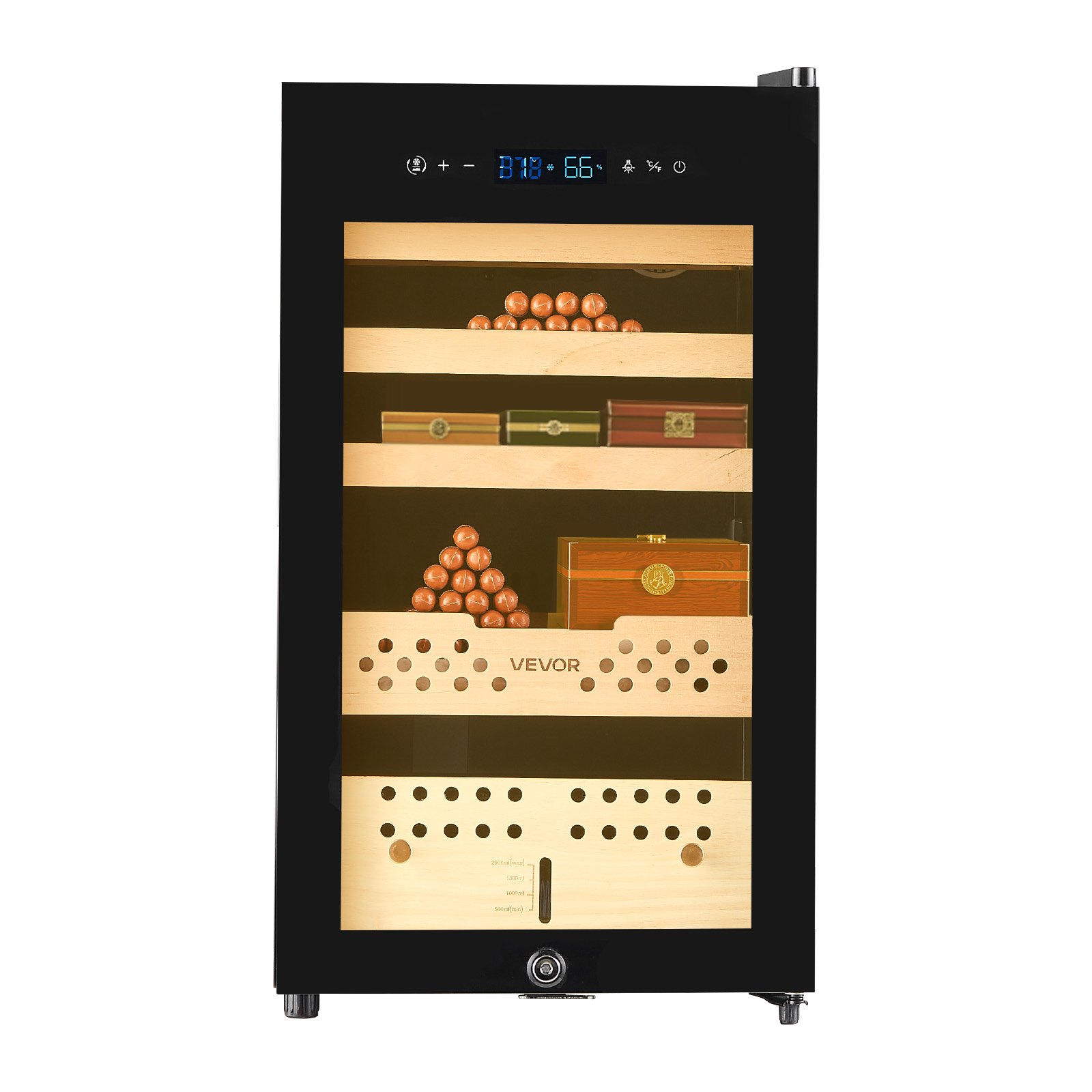 VEVOR Humidor Elettrico per Sigari da 70 Litri, Capacità 400 pezzi, Humidor per Sigari con Raffreddamento a Compressore, Armadio 4 Livelli, Controllo Costante di Umidità e Temperatura