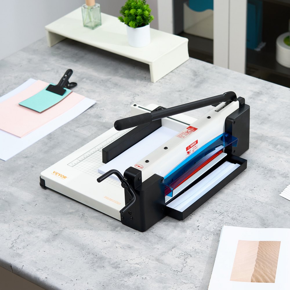 VEVOR Taglierina di Carta Resistente, Taglierina di Carta Commerciale Industriale 304,8 mm per Carta A4, Capacità di 400 Fogli, Costruzione in Acciaio Solido, Taglierina di Carta Impilabile Bianco