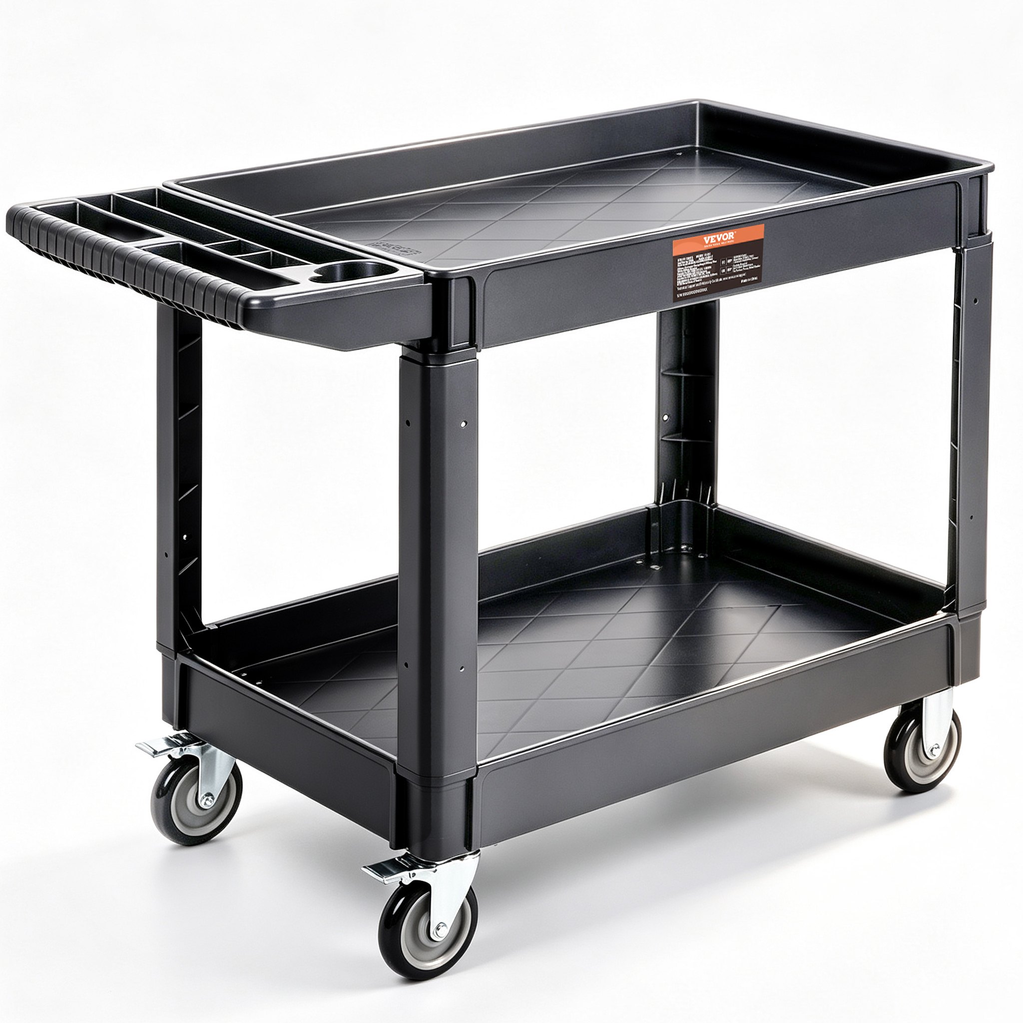 VEVOR Carrello di Servizio 116x65x85cm Carrello a Mano Multiuso 2 Ripiani Capacità Totale 250kg, Carrello a Portata con Ruote Girevoli 360° 2 Ruote con Freni, Carrello Portaoggetti da Garage Giardino