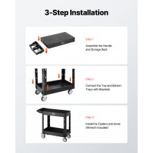 VEVOR Carrello Portaoggetti in Plastica Resistente a Due Ripiani con Ruote Girevoli a 360° Carrello di Servizio da 795 x 450 mm Capacità di Carico di 250 kg Adatto per Magazzino, Garage, Pulizia
