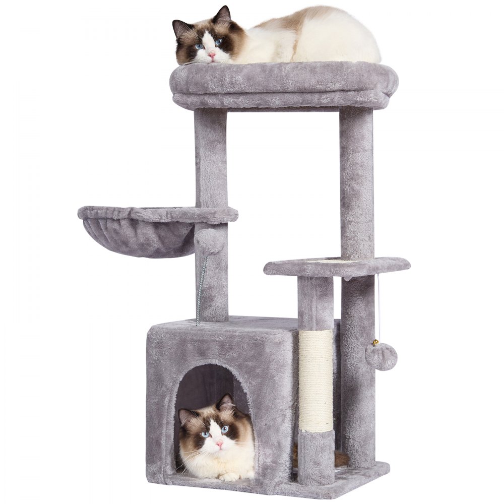 VEVOR Albero per Gatti da Interno 80 cm Torre per Gatti con Cuccia per Gatti, Amaca, Trespolo Superiore, Piattaforma per Saltare, con Palla Sospesa, Centro Attività per Mobili per Gatti, Grigio Chiaro