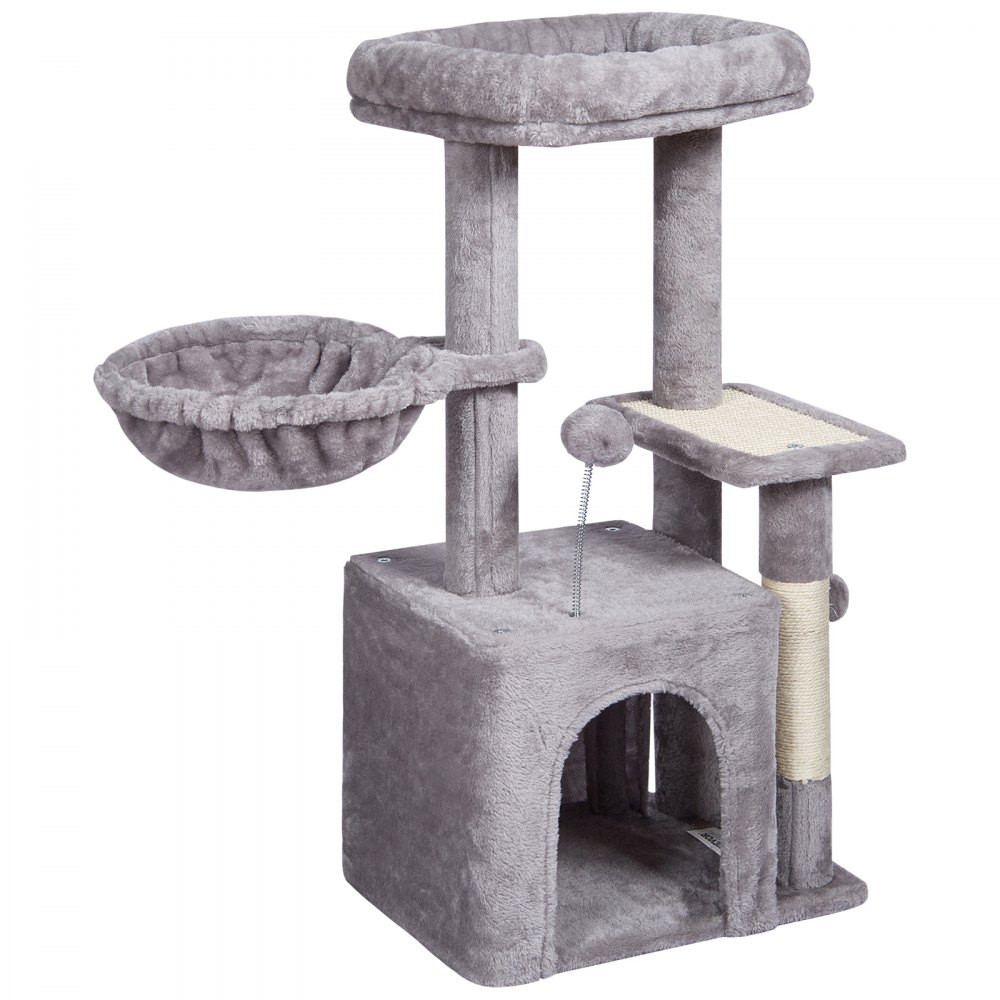 VEVOR Albero per Gatti da Interno 80 cm Torre per Gatti con Cuccia per Gatti, Amaca, Trespolo Superiore, Piattaforma per Saltare, con Palla Sospesa, Centro Attività per Mobili per Gatti, Grigio Chiaro