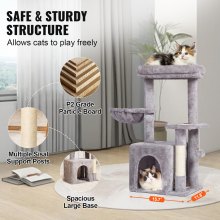 VEVOR Albero per Gatti 80 cm Torre per Gatti con Cuccia per Gatti Grigio Chiaro