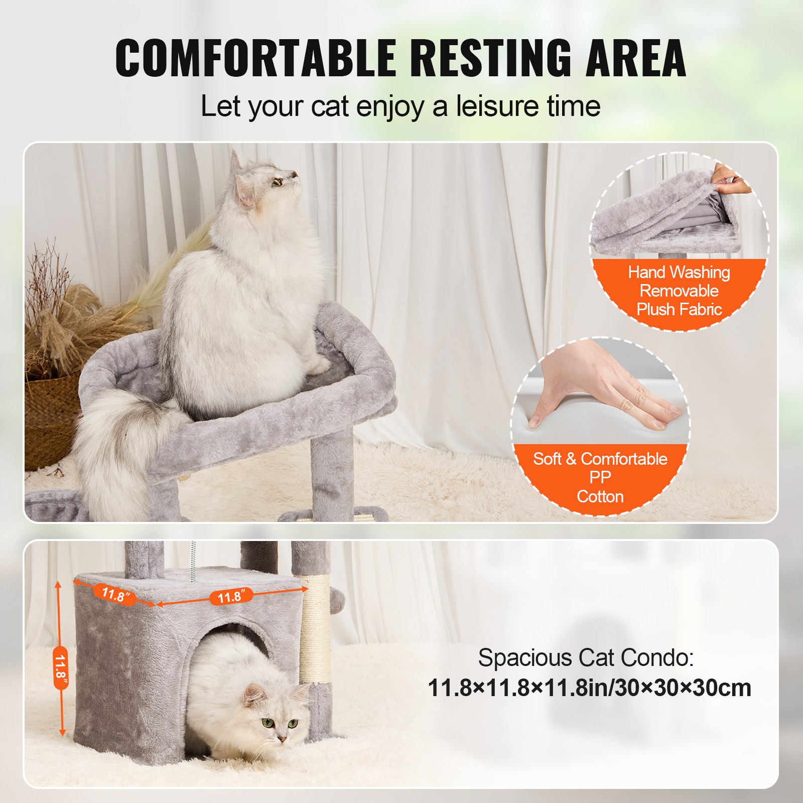 VEVOR Albero per Gatti da Interno 80 cm Torre per Gatti con Cuccia per Gatti, Amaca, Trespolo Superiore, Piattaforma per Saltare, con Palla Sospesa, Centro Attività per Mobili per Gatti, Grigio Chiaro