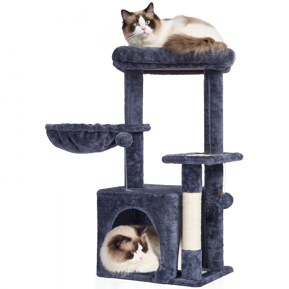 VEVOR Albero per Gatti da Interno 80 cm Torre per Gatti con Cuccia per Gatti, Amaca, Trespolo Superiore, Piattaforma per Saltare, con Palla Sospesa, Centro Attività per Mobili per Gatti, Grigio Scuro